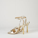 Sandalo Oro in pelle lamè con tacco con frange W395 50 WO MILANO 