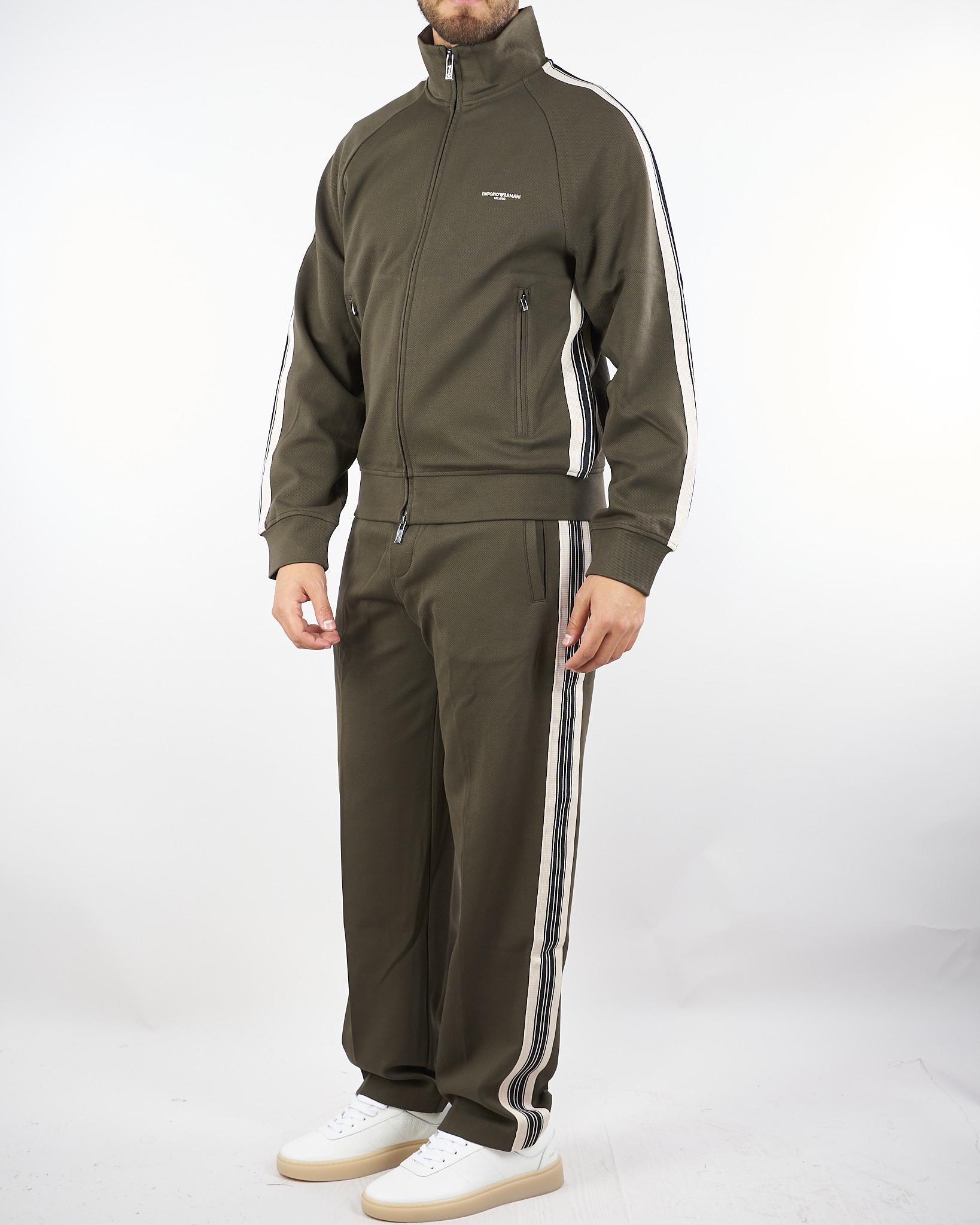 Felpa Verde full zip in jersey con bande a contrasto EM002872AF134880 U8120 EMPORIO ARMANI 