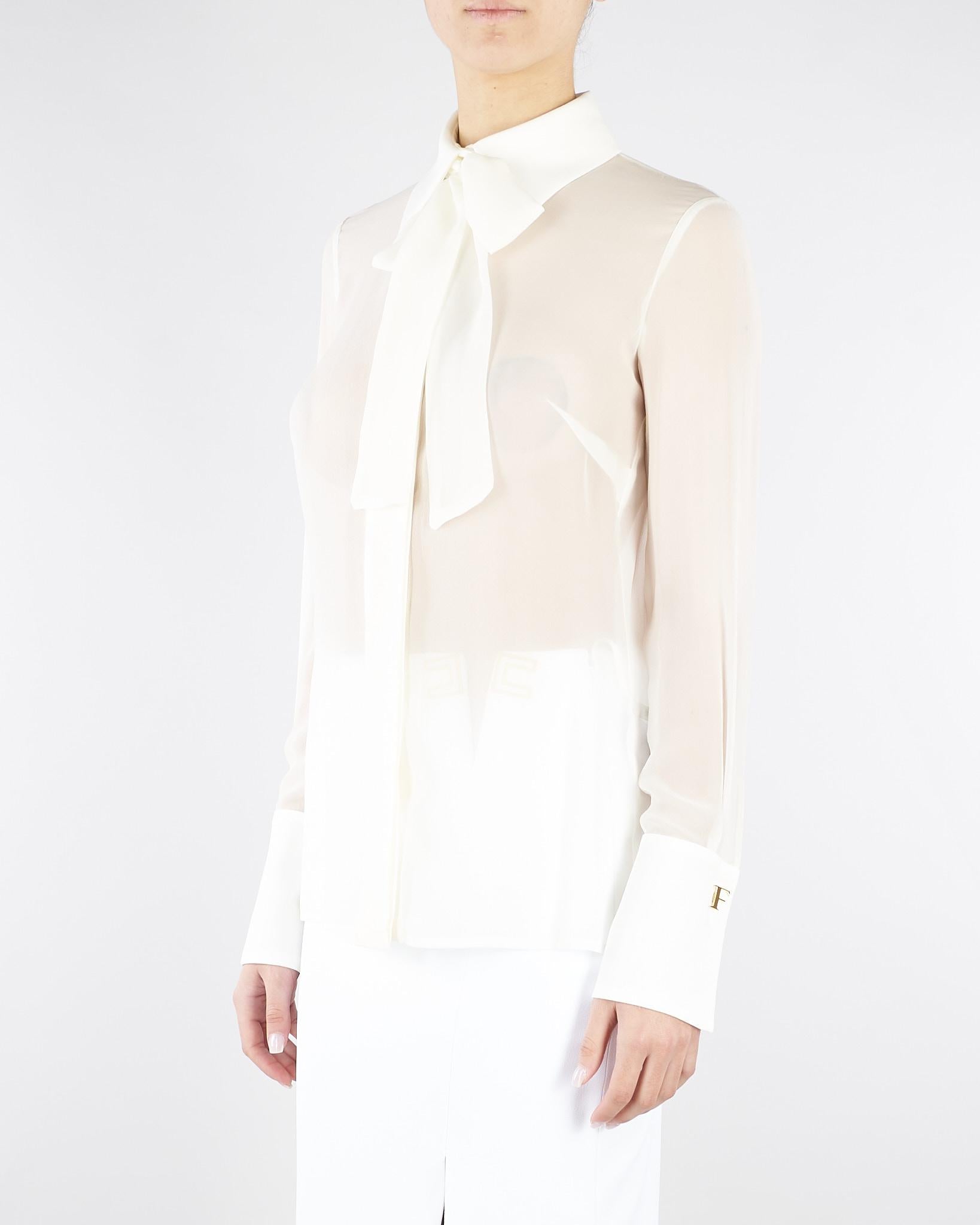 Camicia Avorio in georgette e crêpe con fusciacca CA14861E2 360 ELISABETTA FRANCHI 
