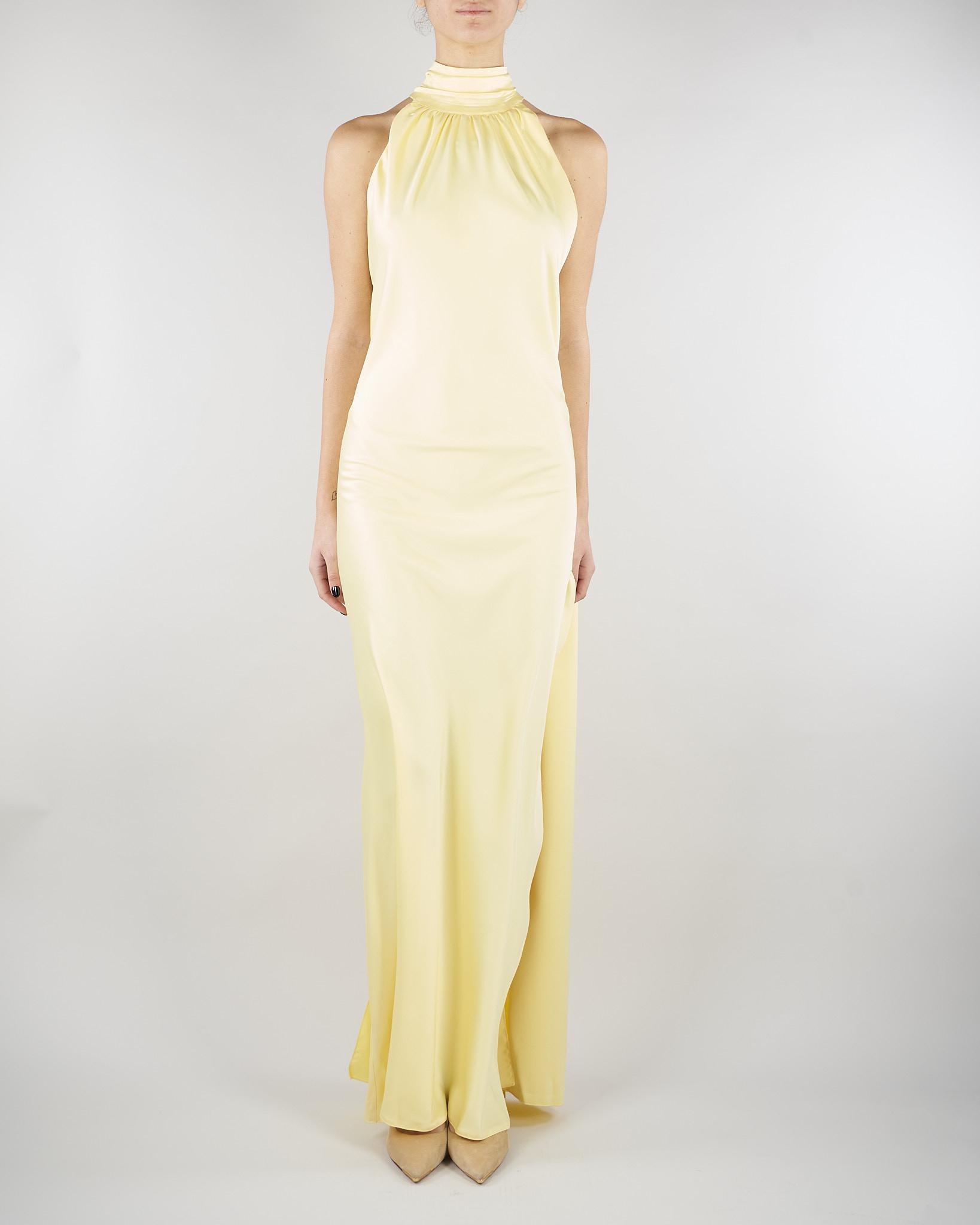 Abito lungo Giallo in raso con foulard ACT16207AB4131 400 ACTUALEE 