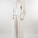 Pantalone Grigio in lino crop con elastico M6PK01 889 MEIMEIJ 