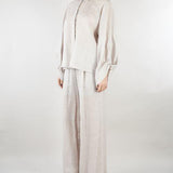 Pantalone Grigio in lino crop con elastico M6PK01 889 MEIMEIJ 