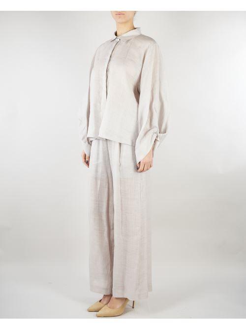 Pantalone Grigio in lino crop con elastico M6PK01 889 MEIMEIJ 