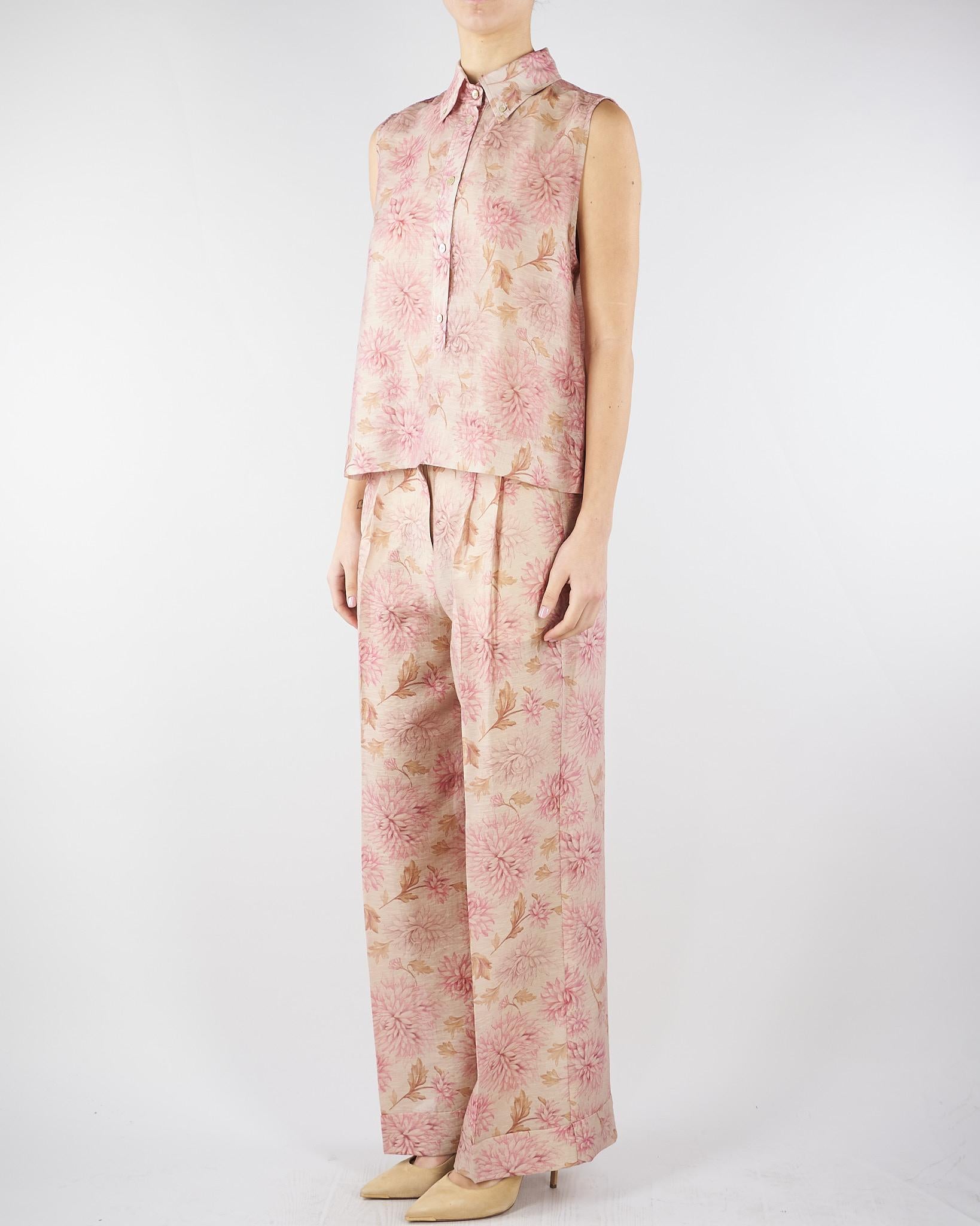 Camicia Rosa smanicata in organza di lino stampata TO0203450272 572 SEVENTY 