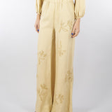 Pantalone Sabbia in lino con ricami in paillettes