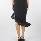 Gonna Nero in crêpe e raso con balza GO18062E2 110 ELISABETTA FRANCHI 