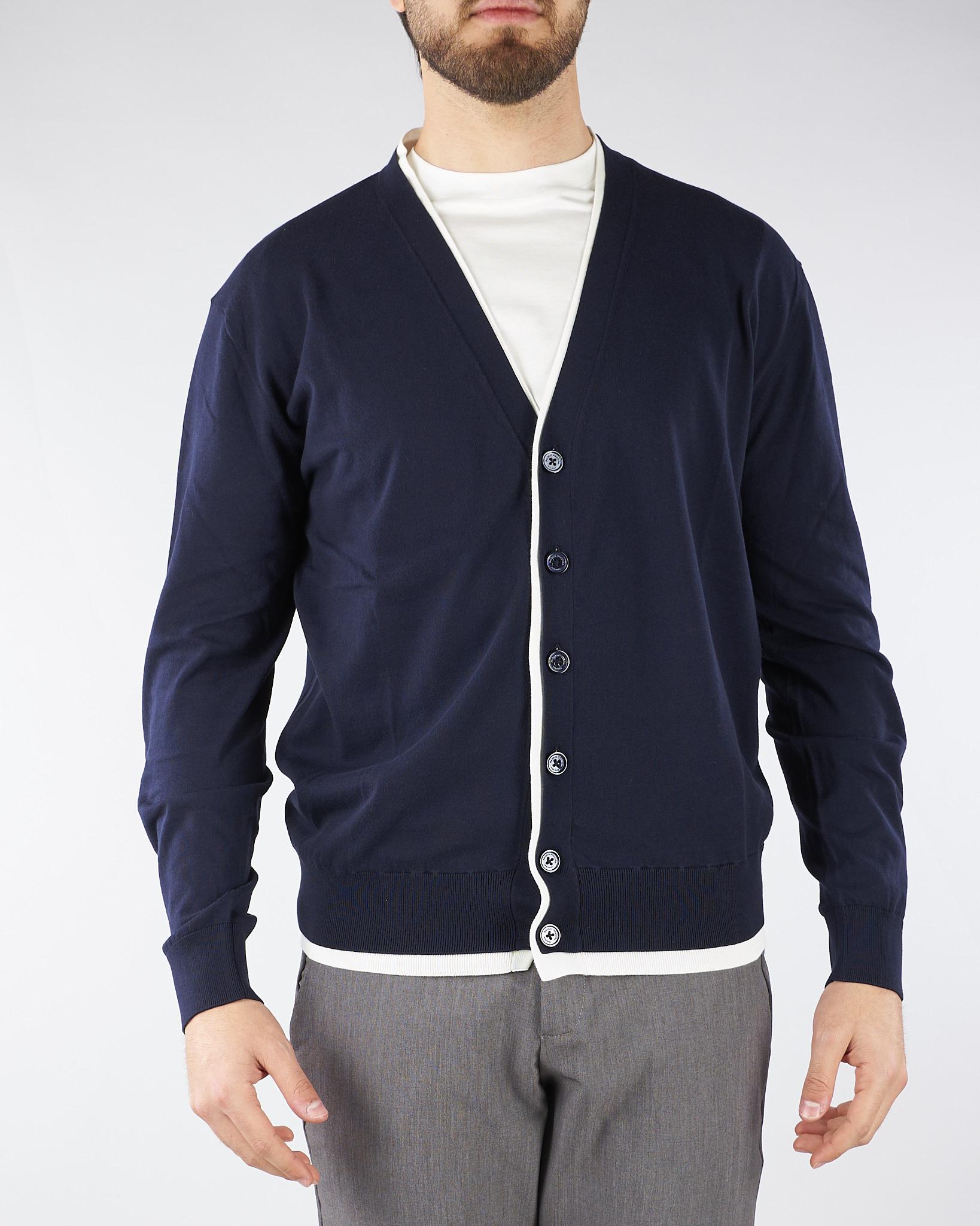 Cardigan Blu in cotone con profili a contrasto A008F100 6685 PAOLO PECORA 