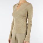Maglia Beige a costine con scollo a V 8K0328K280 B833 PATRIZIA PEPE 