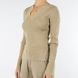 Maglia Beige a costine con scollo a V 8K0328K280 B833 PATRIZIA PEPE 