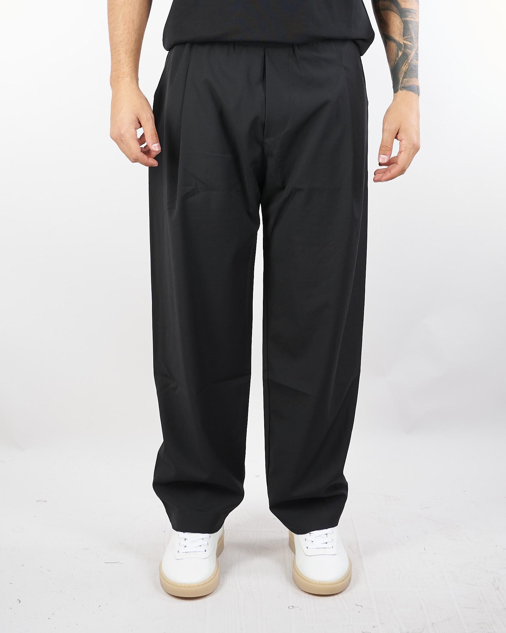 Pantalone Nero Relaxed fit con pences e fondo ampio F5PKMAPA140 110 A PAPER KID 