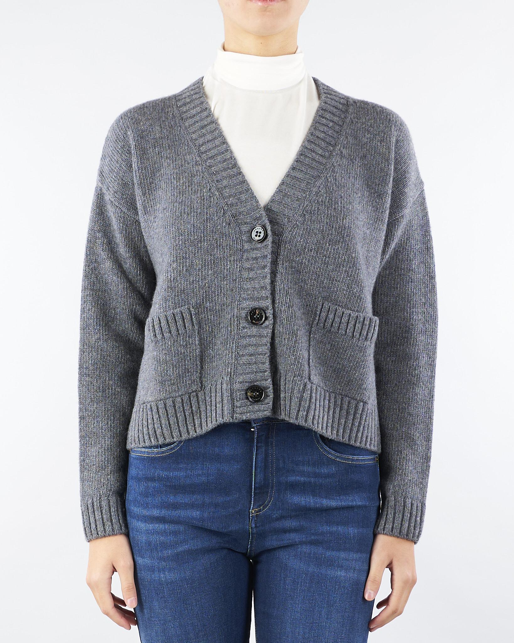 Cardigan a V Grigio in filato di lana FILMATO 9 MAX MARA WEEKEND 