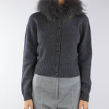 Cardigan in pura lana e cashmere con collo in vera pelliccia Vanise'