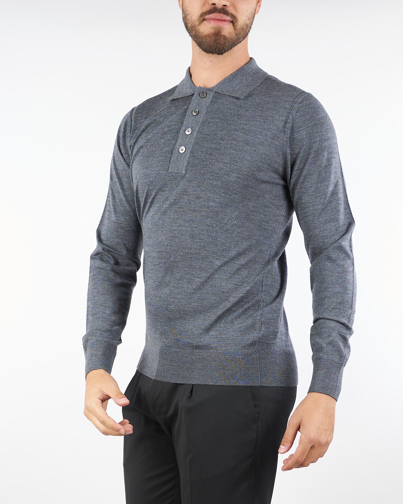 Maglia Polo Grigio in lana merinos extrafine A010F001 8995 PAOLO PECORA 