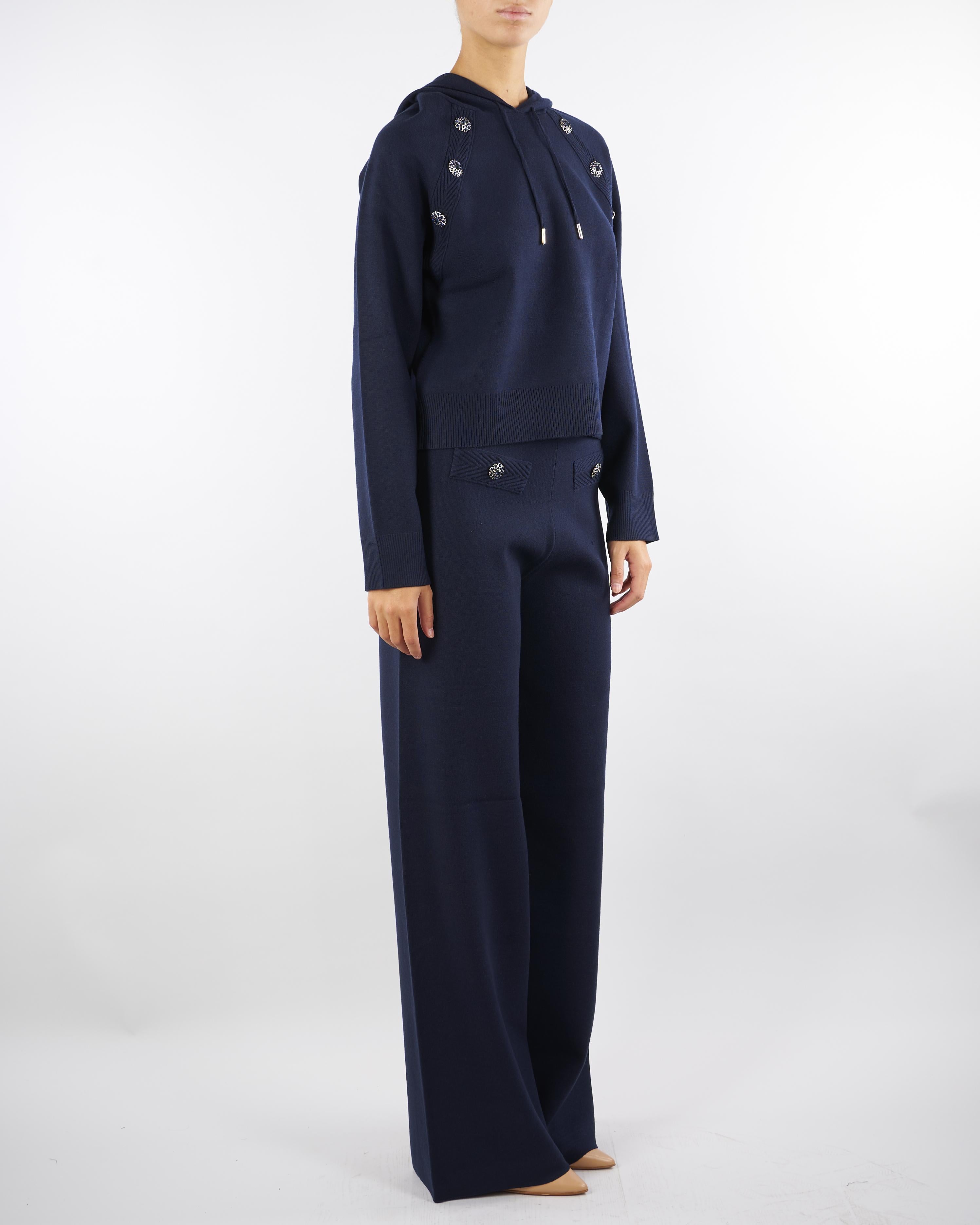 Maglia Blu con cappuccio e bottoni gioiello RF5256MA41R 93812 BLUGIRL 