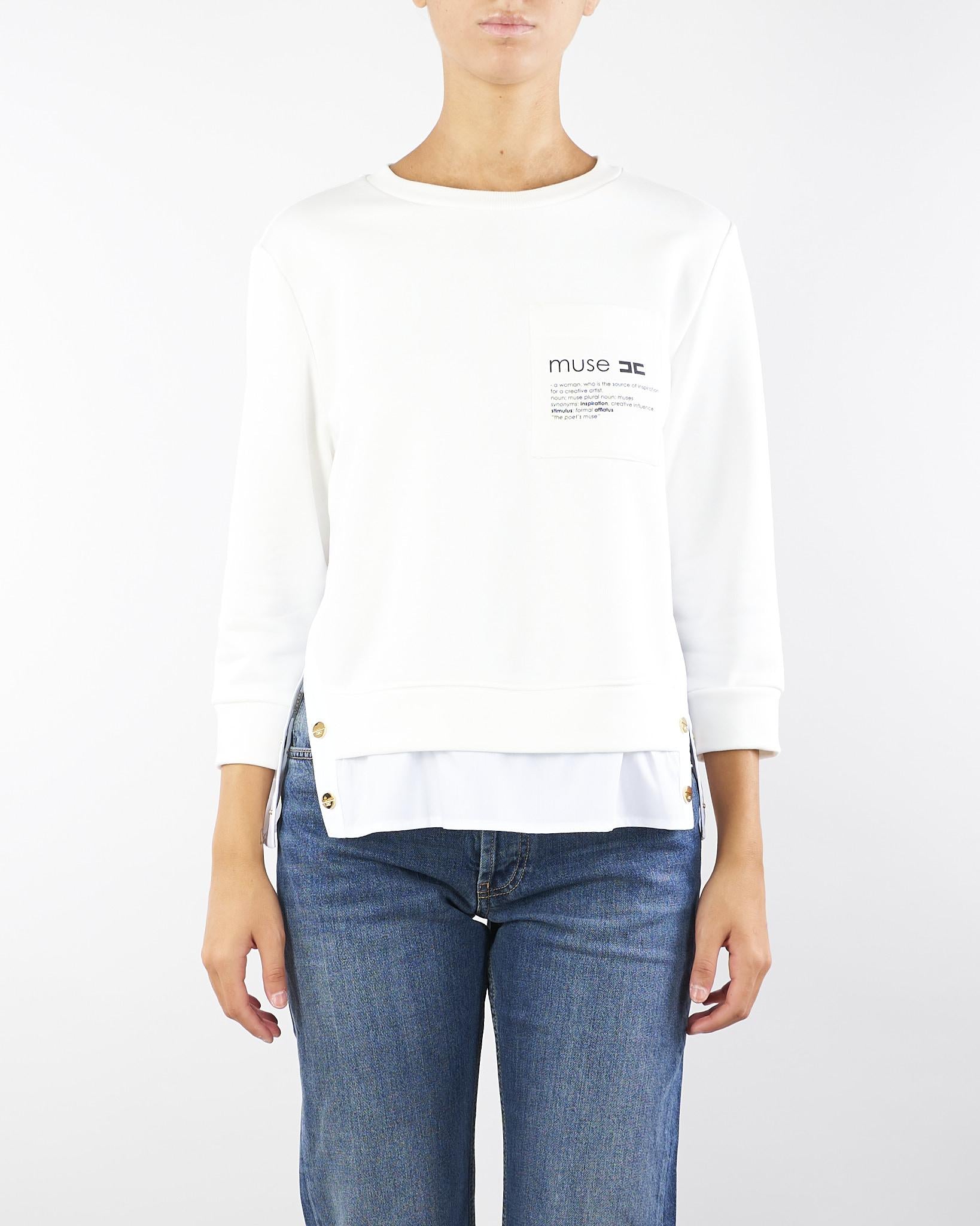 Maglia Avorio in felpa con dettagli in popeline MD00656E2 360 ELISABETTA FRANCHI 