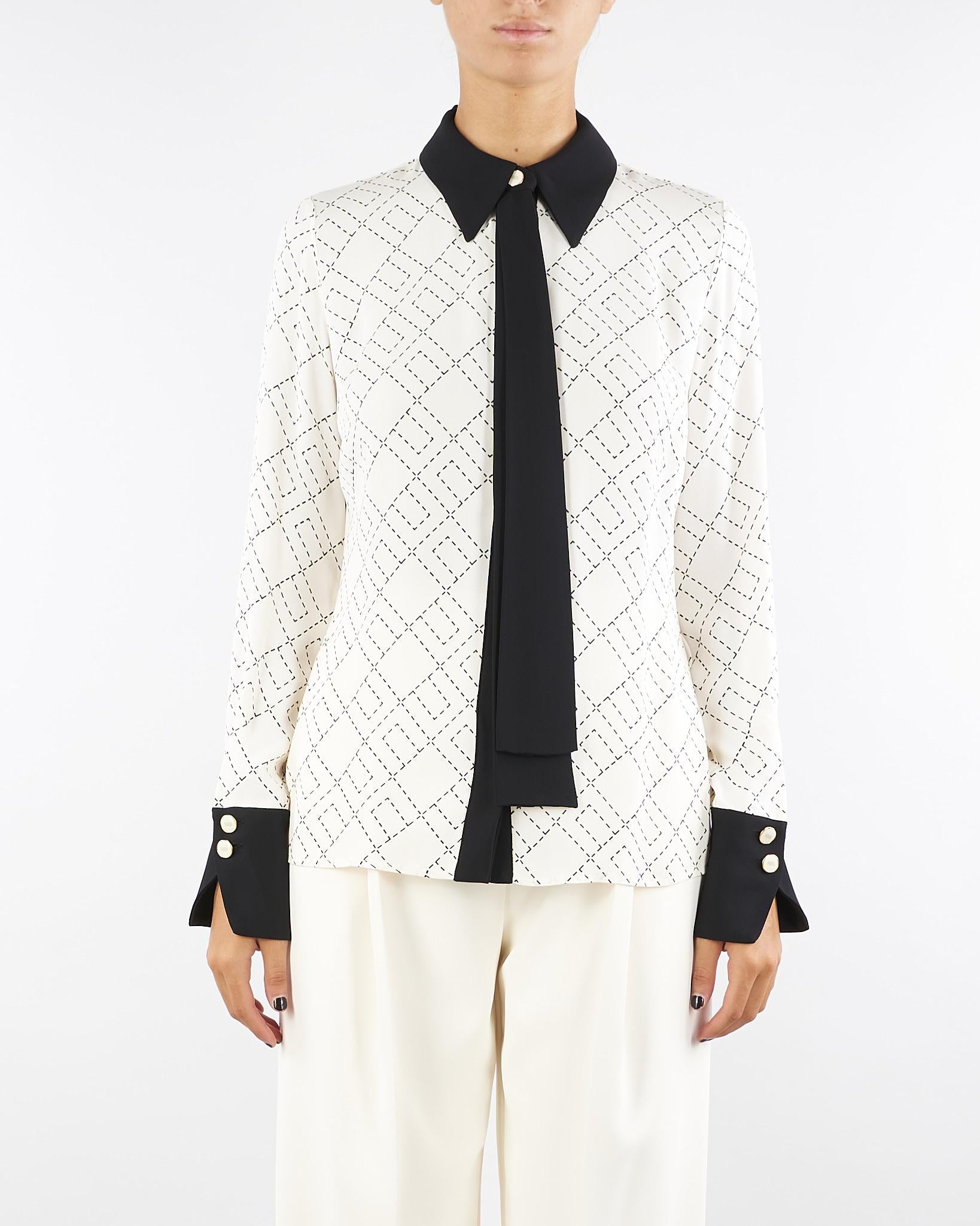 Camicia Milk-Nero in georgette con stampa bi-color CA10456E2 EF1 ELISABETTA FRANCHI 