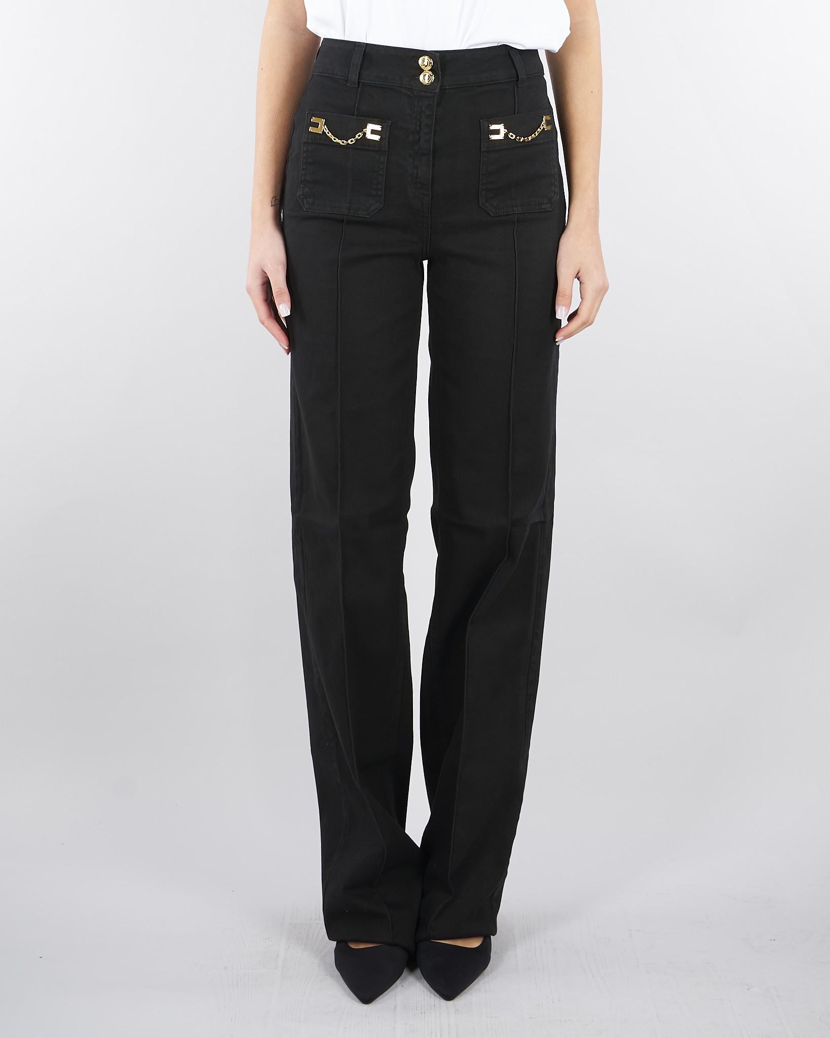 Jeans dritto Nero in bull di cotone con accessori gold PJ25D61E2 110 ELISABETTA FRANCHI 