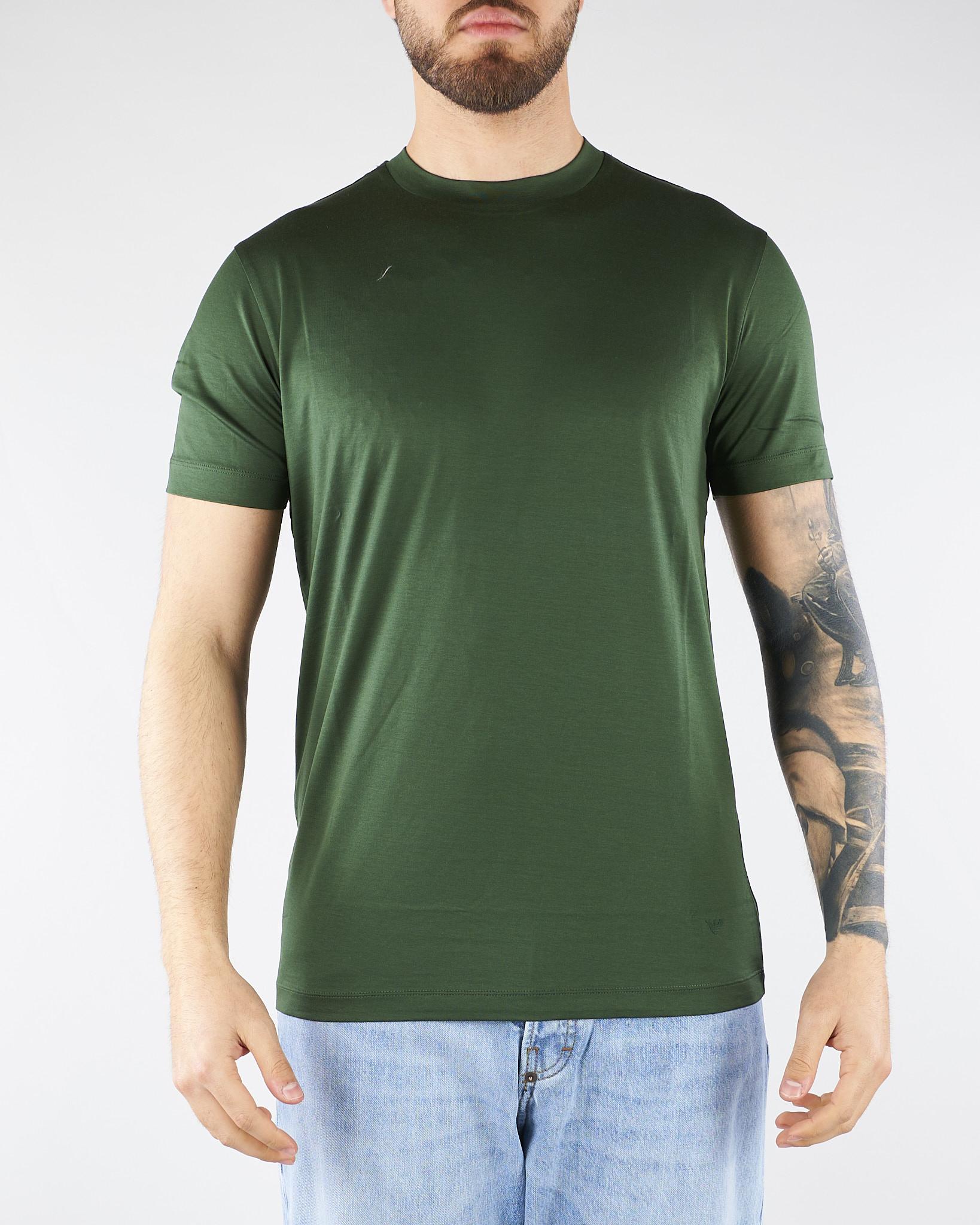 T-shirt Verde in misto lyocell e cotone con logo al fondo EM006691AF10017 U7263 EMPORIO ARMANI 