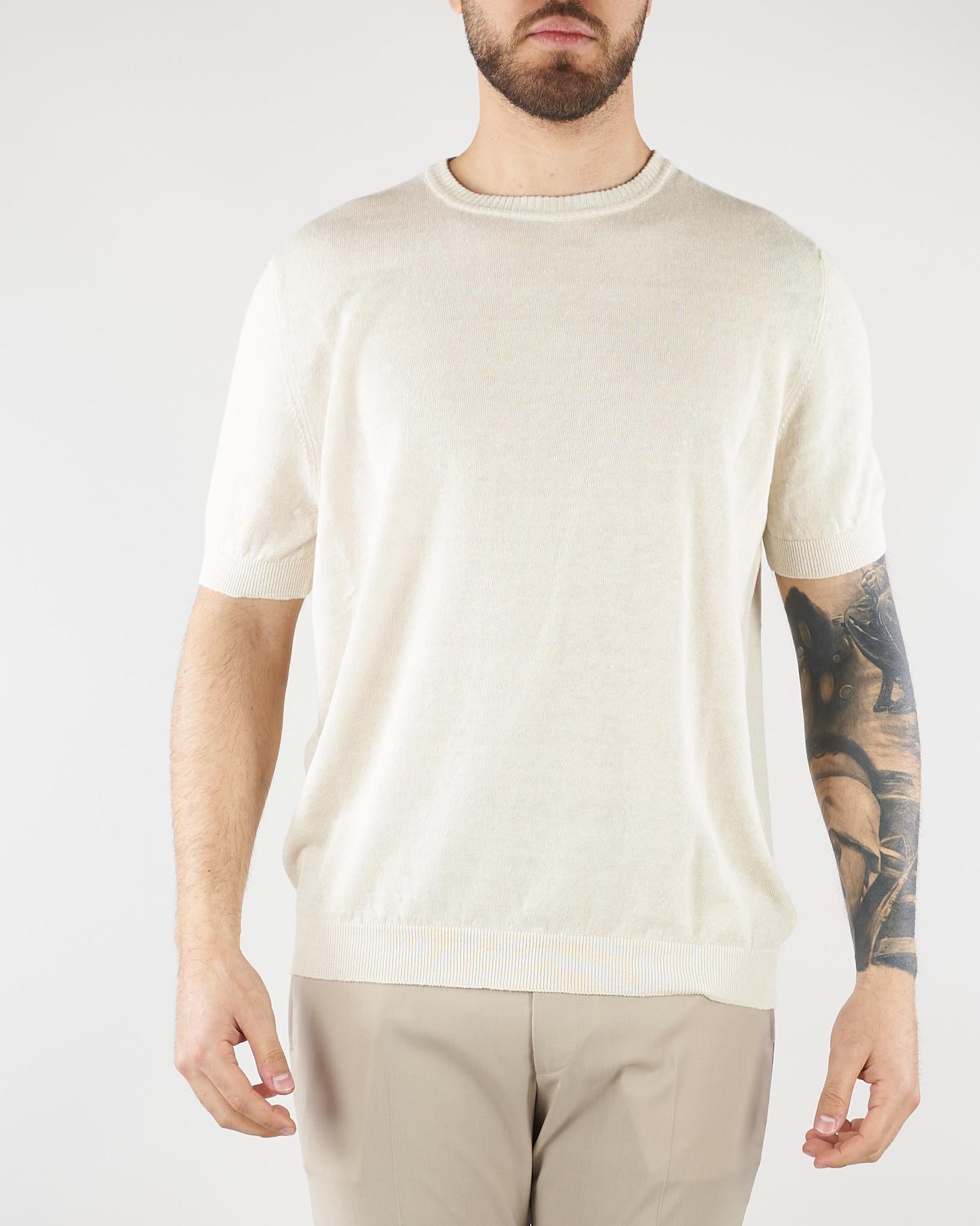 Maglia Beige in puro lino e cotone B9AB0030 417 AMARANTO 