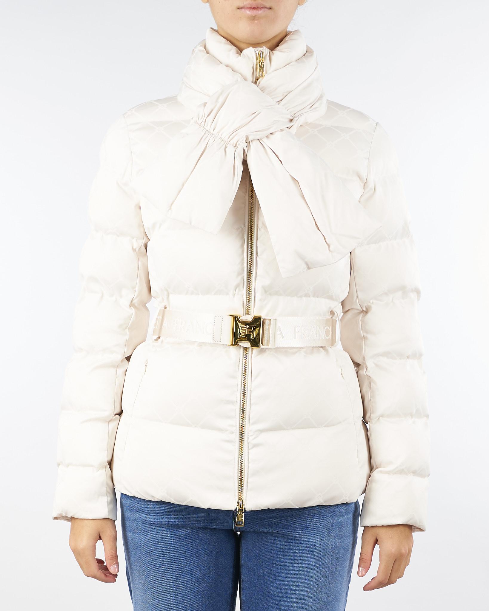 Piumino Milk in tessuto vela jacquard con cintura PI83D56E2 DZ9 ELISABETTA FRANCHI 