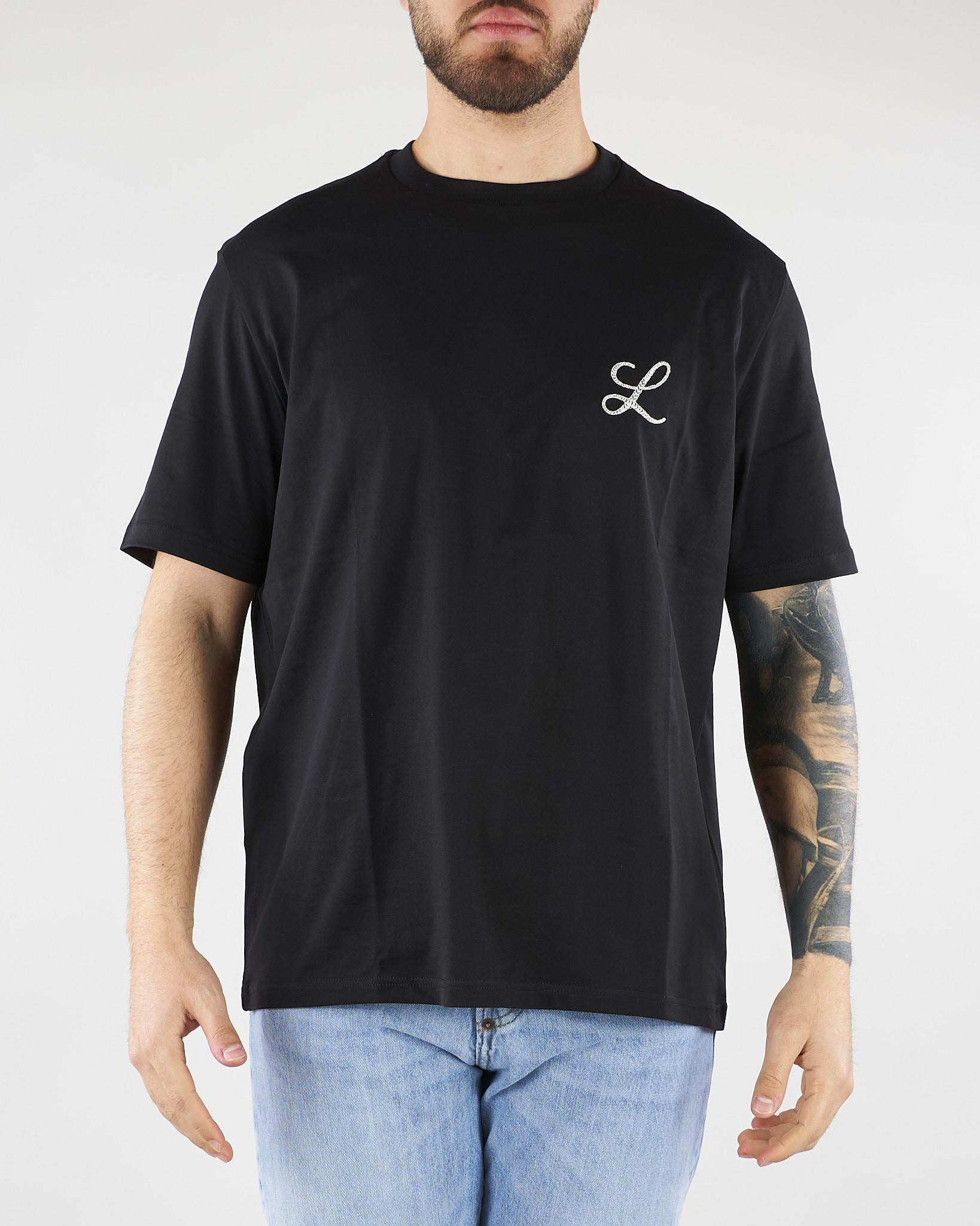 T-shirt Nero in jersey di cotone con ricamo logo Relaxed fit LT26009 D001 LOW BRAND 