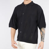 Maglia camicia jacquard Nero con maniche corte ampie