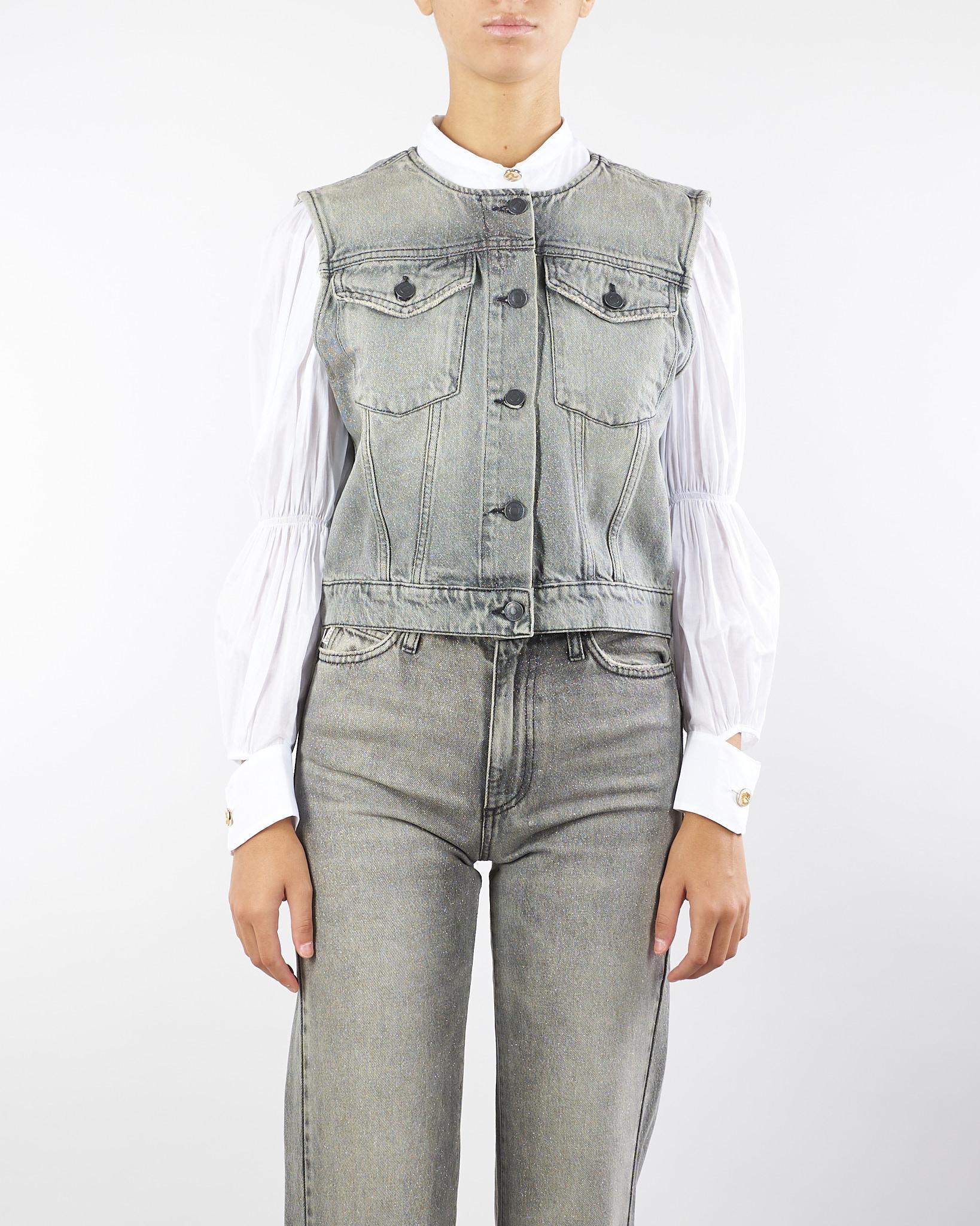 Gilet in Denim Grigio con Glitter DF5052 90 VICOLO 