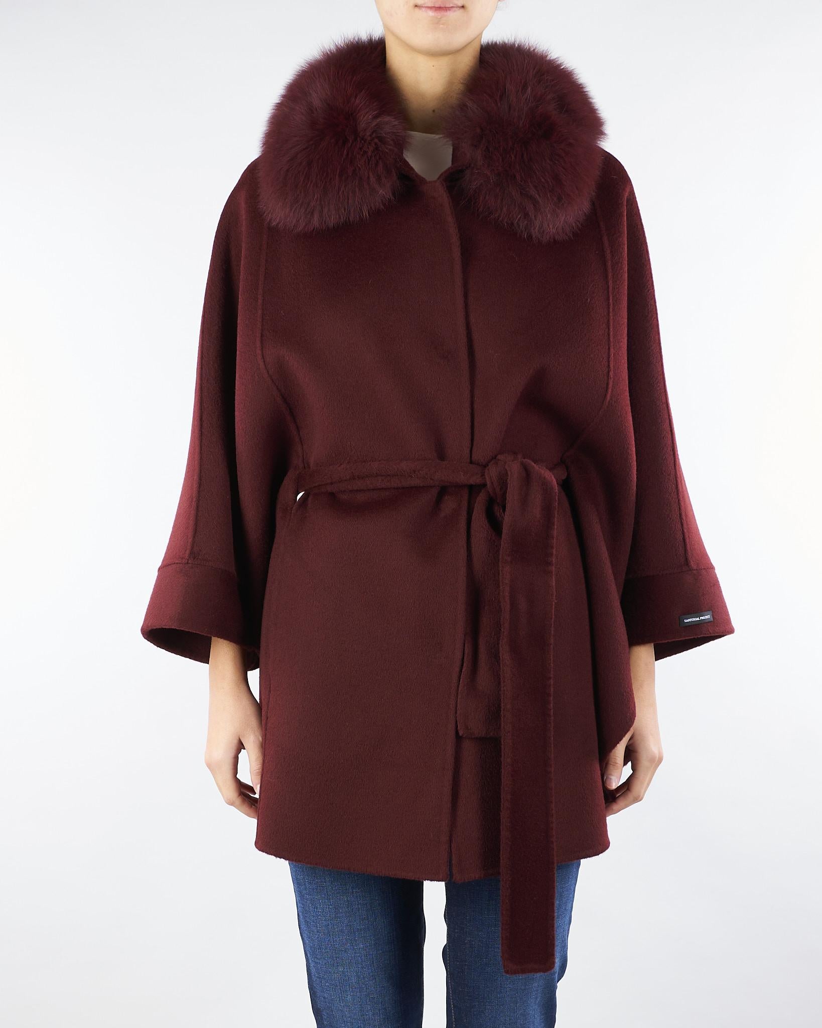 Cappotto Bordeaux in pura lana e cashmere con inserti in vera pelliccia AL407 85 ATELIER LEGORA 