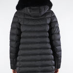 Piumino Nero a trapezio con cappuccio e vera pelliccia 2233E2Y0 99 COLMAR 