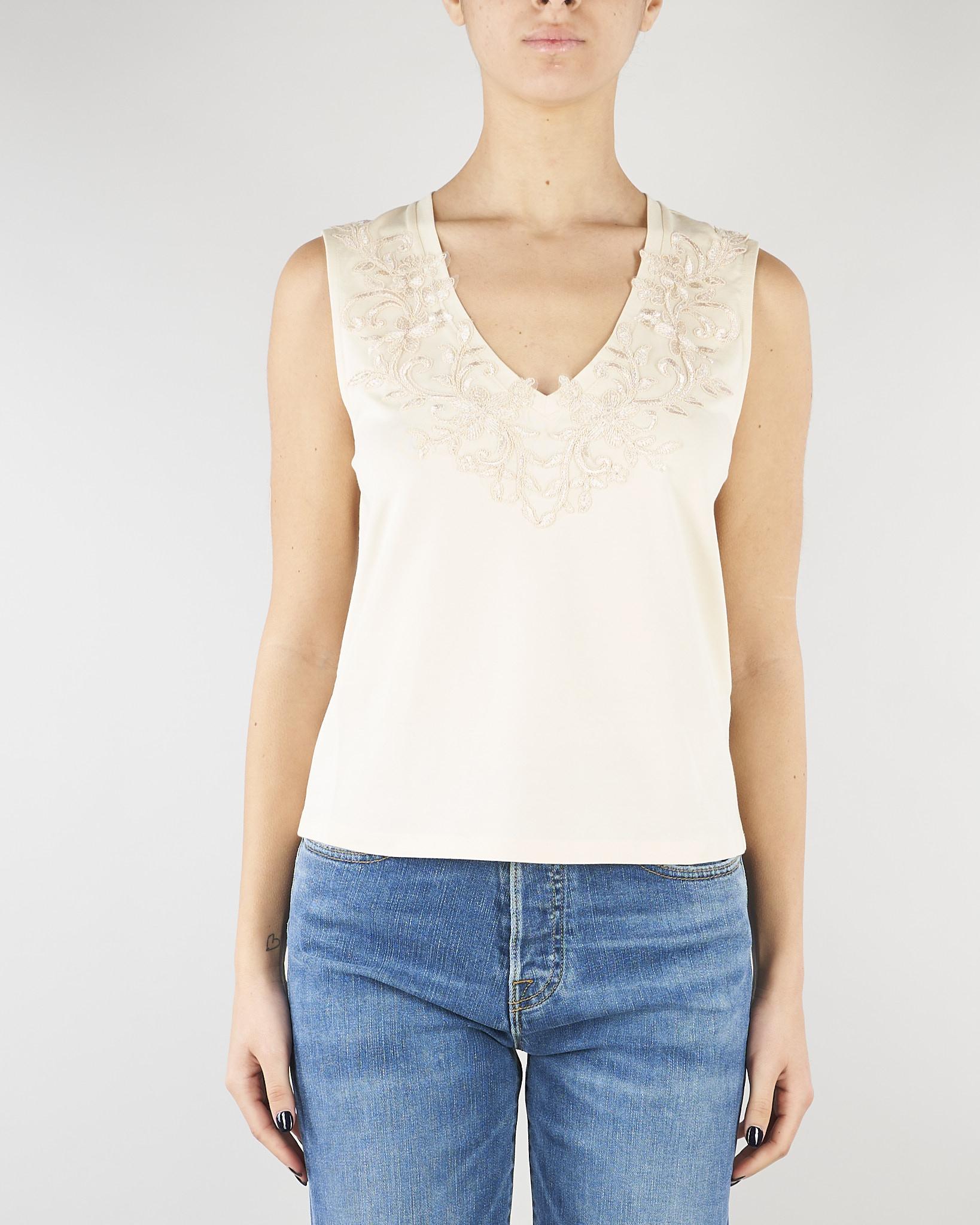 Top Crema in jersey con pizzo RA6152J5003 21406 BLUGIRL 