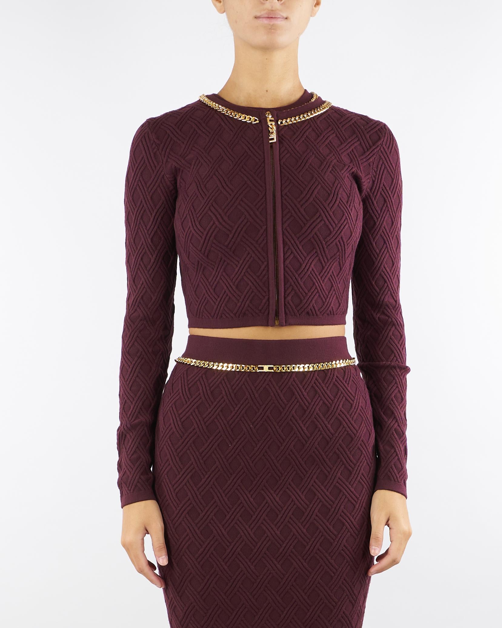 Cardigan Merlot in maglia a rombi con dettaglio gioiello MK29B56E2 EA4 ELISABETTA FRANCHI 