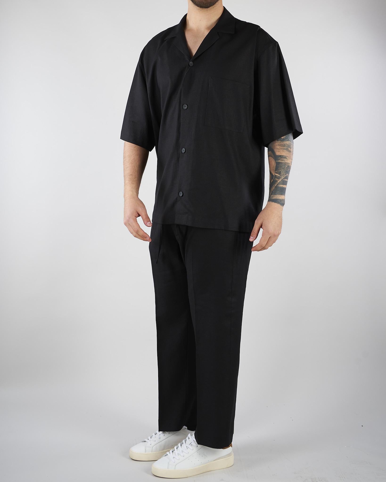Pantalone Nero in lino con elastico PA3702 9 I'M BRIAN 