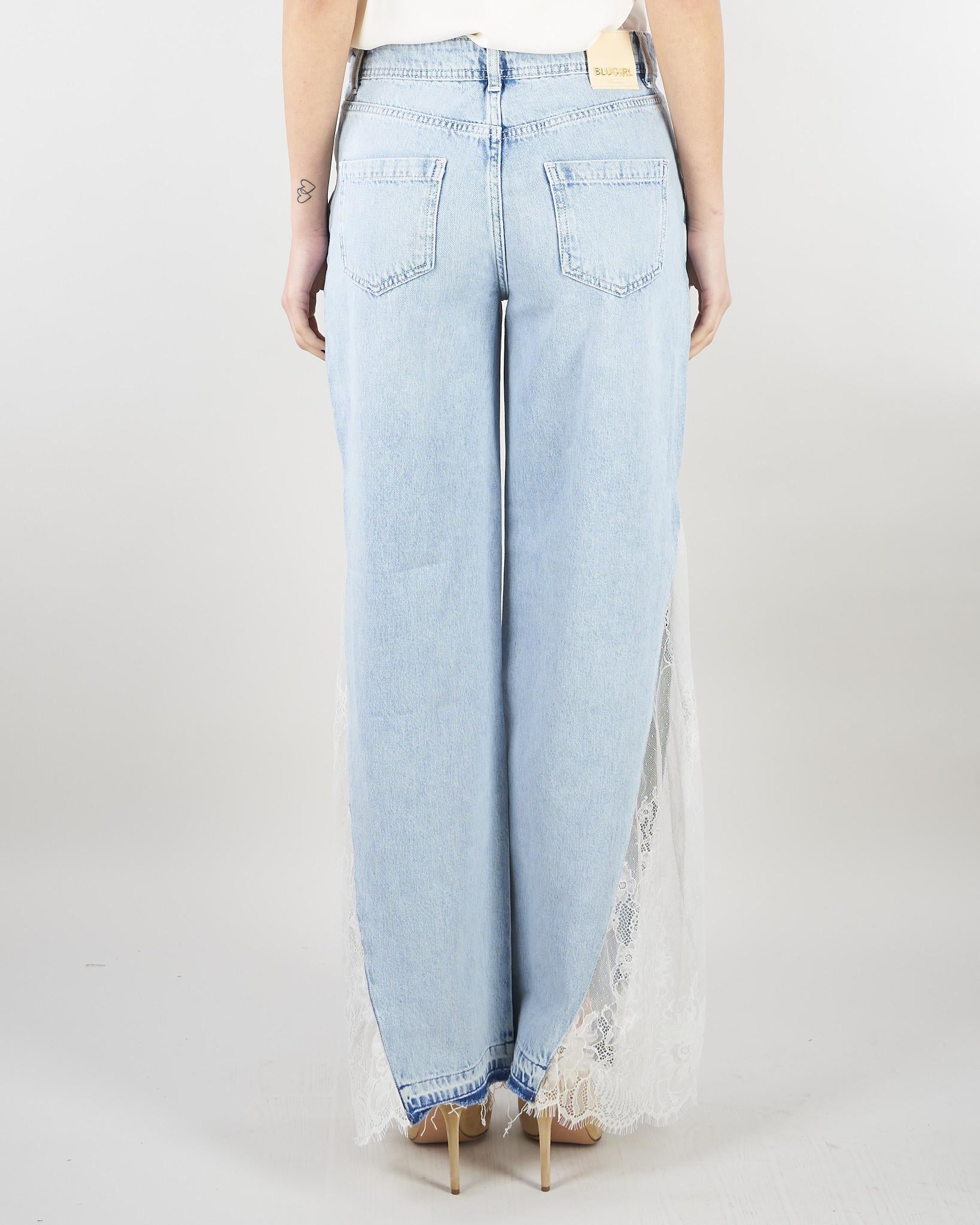 Jeans ampi in denim con pizzo RA6181D5009 77488 BLUGIRL 