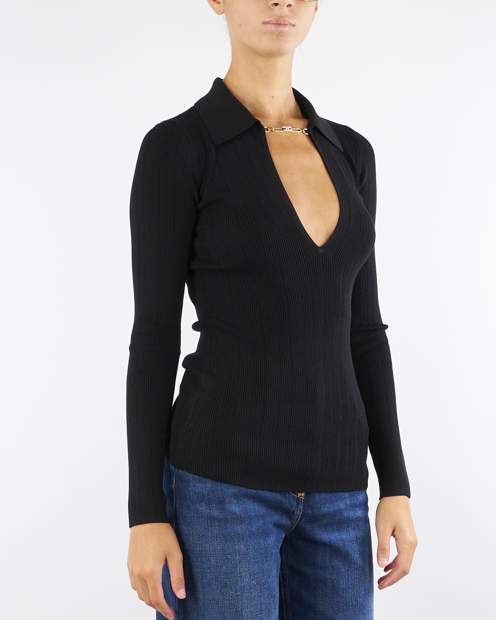 Maglia Nero a costine con dettagli à jour MK09B56E2 110 ELISABETTA FRANCHI 