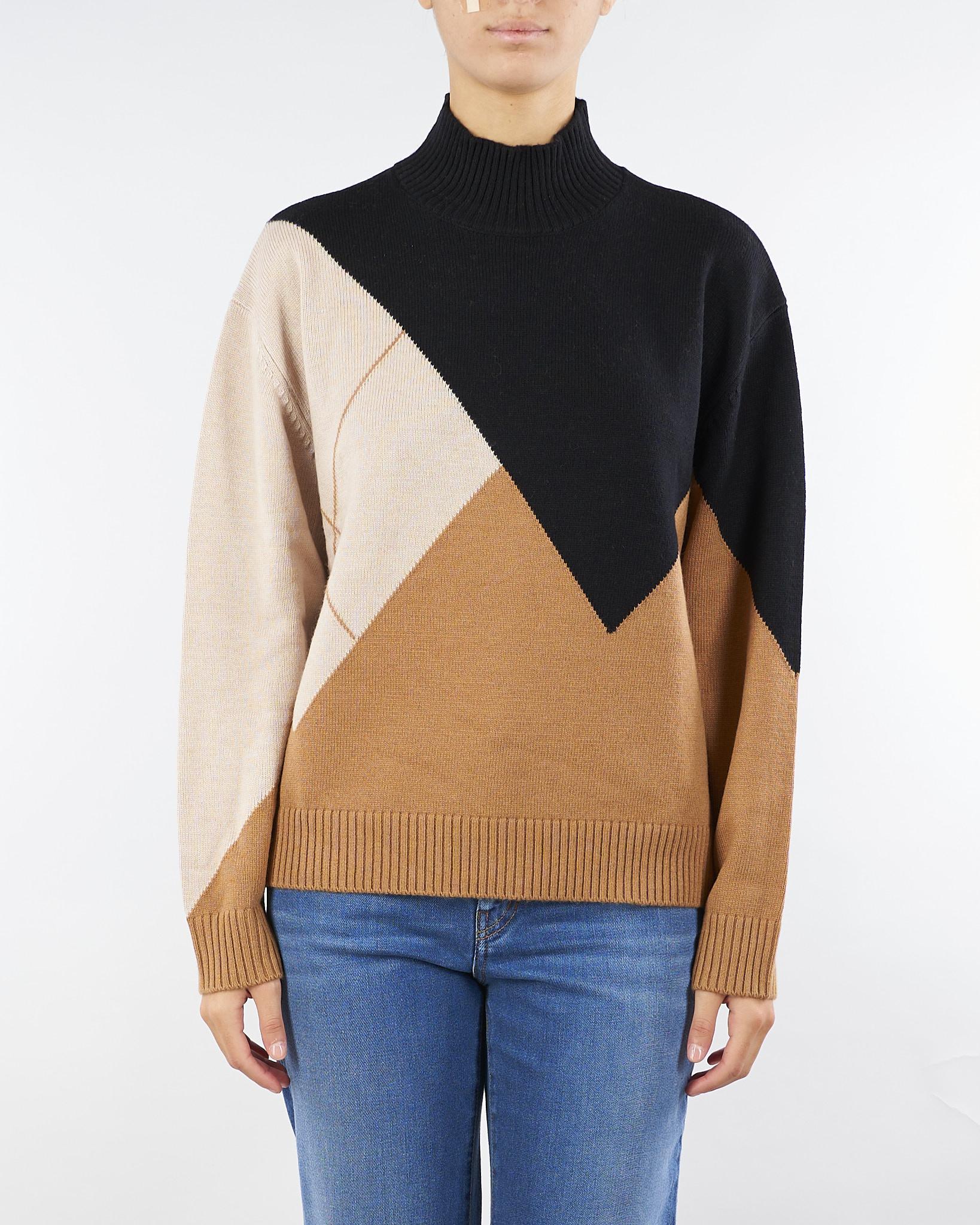 Maglia Nero-Cammello lupetto color-block RI5NT027 6026 ICONA 