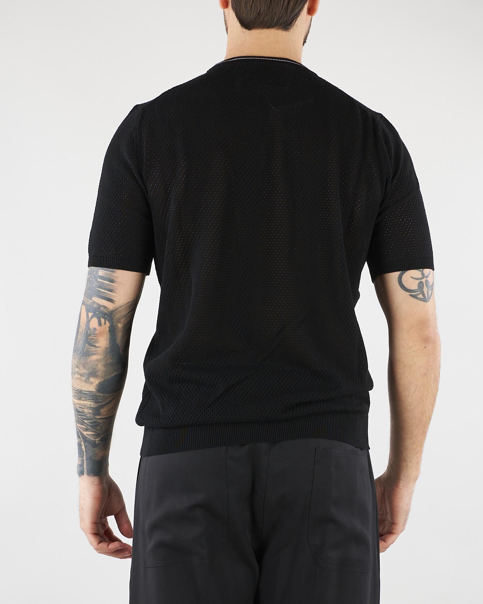 Maglia Nero in cotone microforato con profili a contrasto B9AB0054 438 AMARANTO 