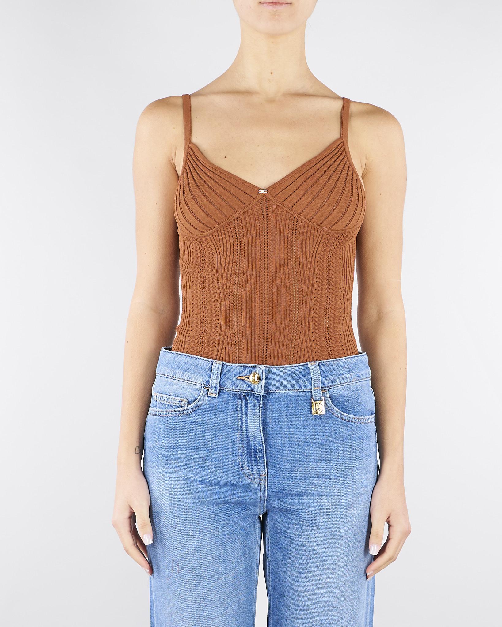 Body Cuoio in maglia à jour BK85B62E2 600 ELISABETTA FRANCHI 