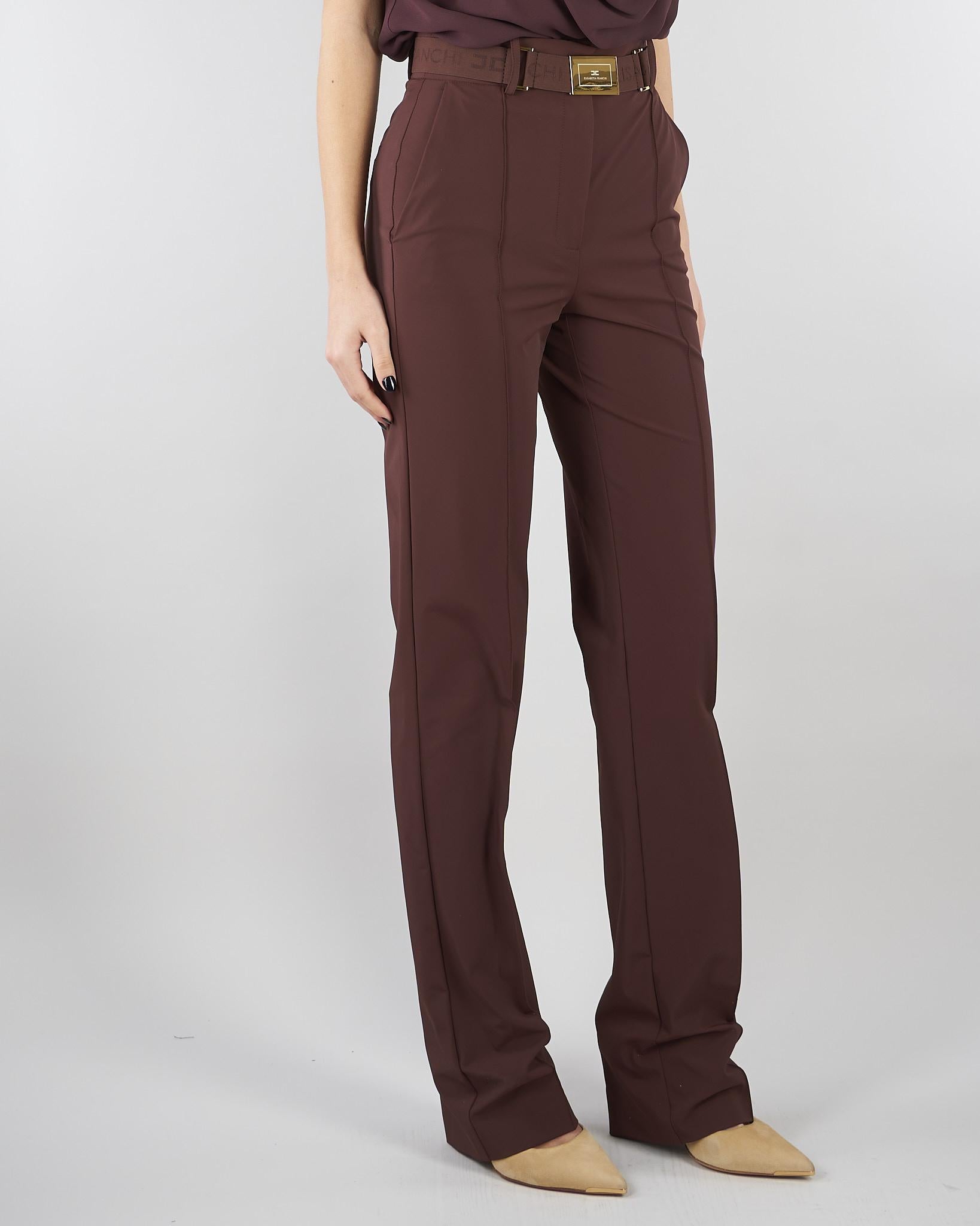 Pantaloni Cacao in tessuto tecnico bielastico con cintura PA17261E2 644 ELISABETTA FRANCHI 