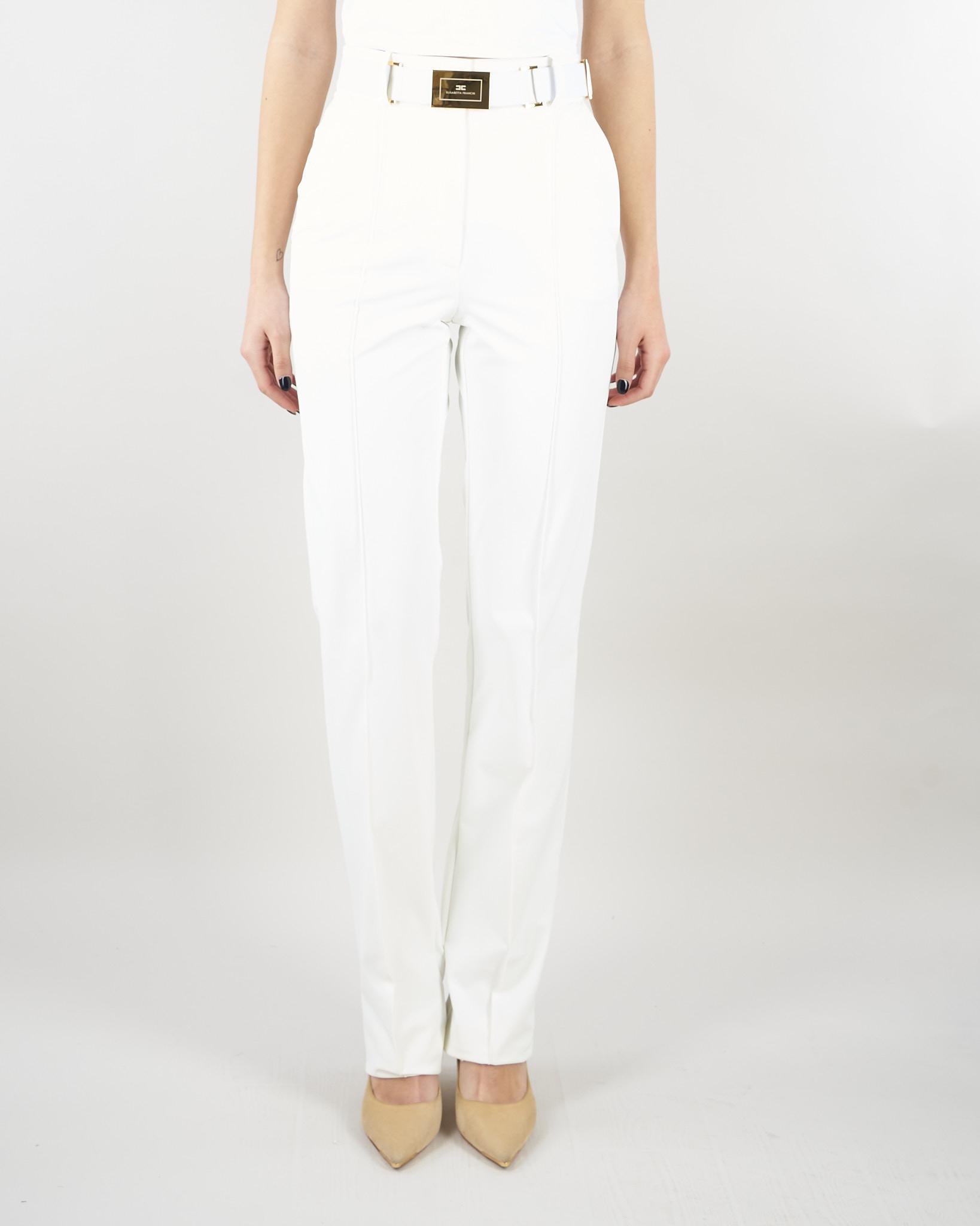 Pantaloni Avorio in tessuto tecnico bielastico con cintura PA17261E2 360 ELISABETTA FRANCHI 
