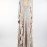 Abito Red Carpet Burro-Nero in georgette con stampa pois e nastri