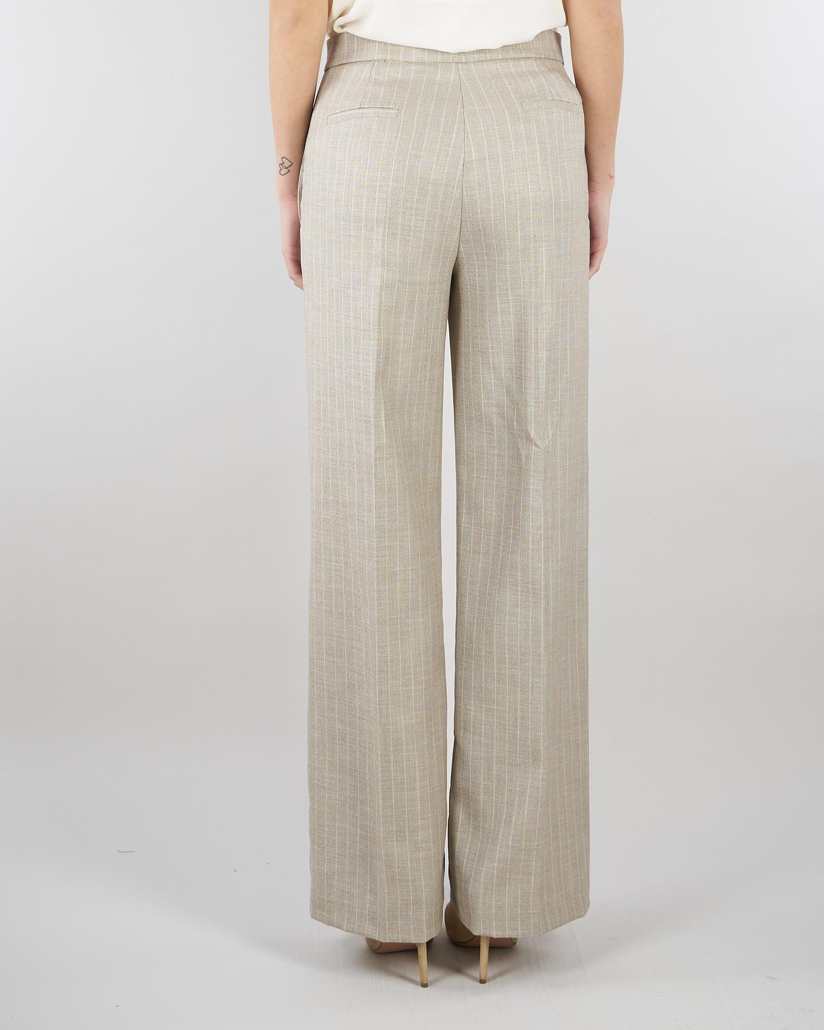 Pantalone Gessato Beige wide leg TAB0227 35 VICOLO 