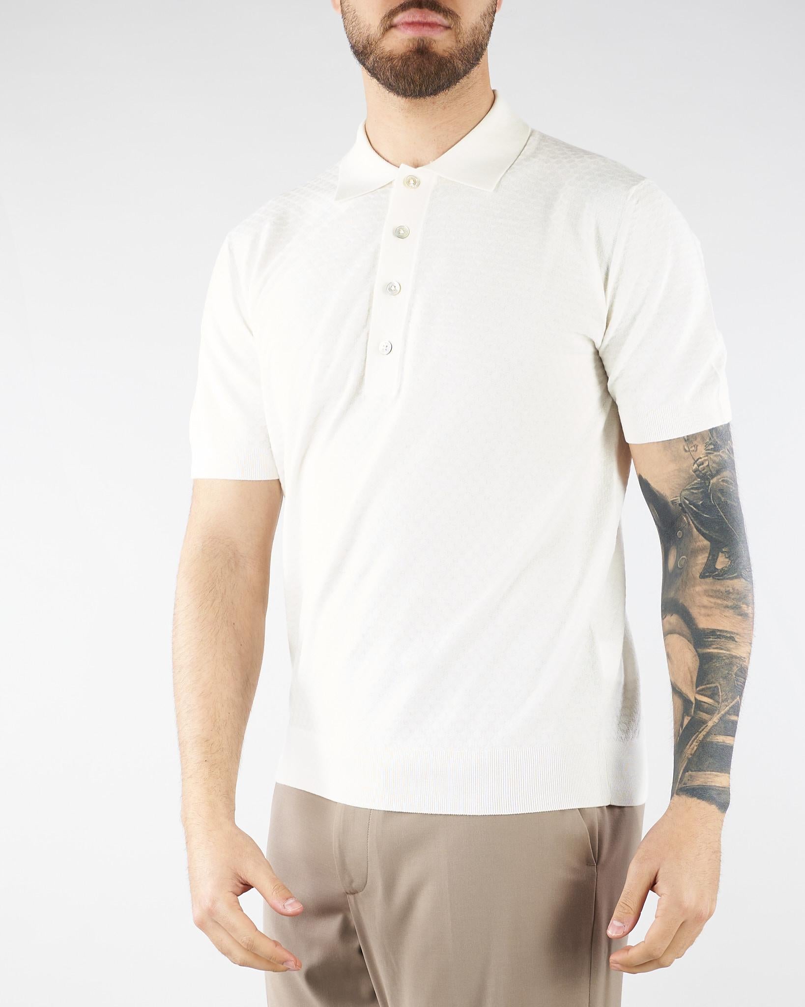 Polo jacquard Panna in maglia lavorata A046F100 1102 PAOLO PECORA 
