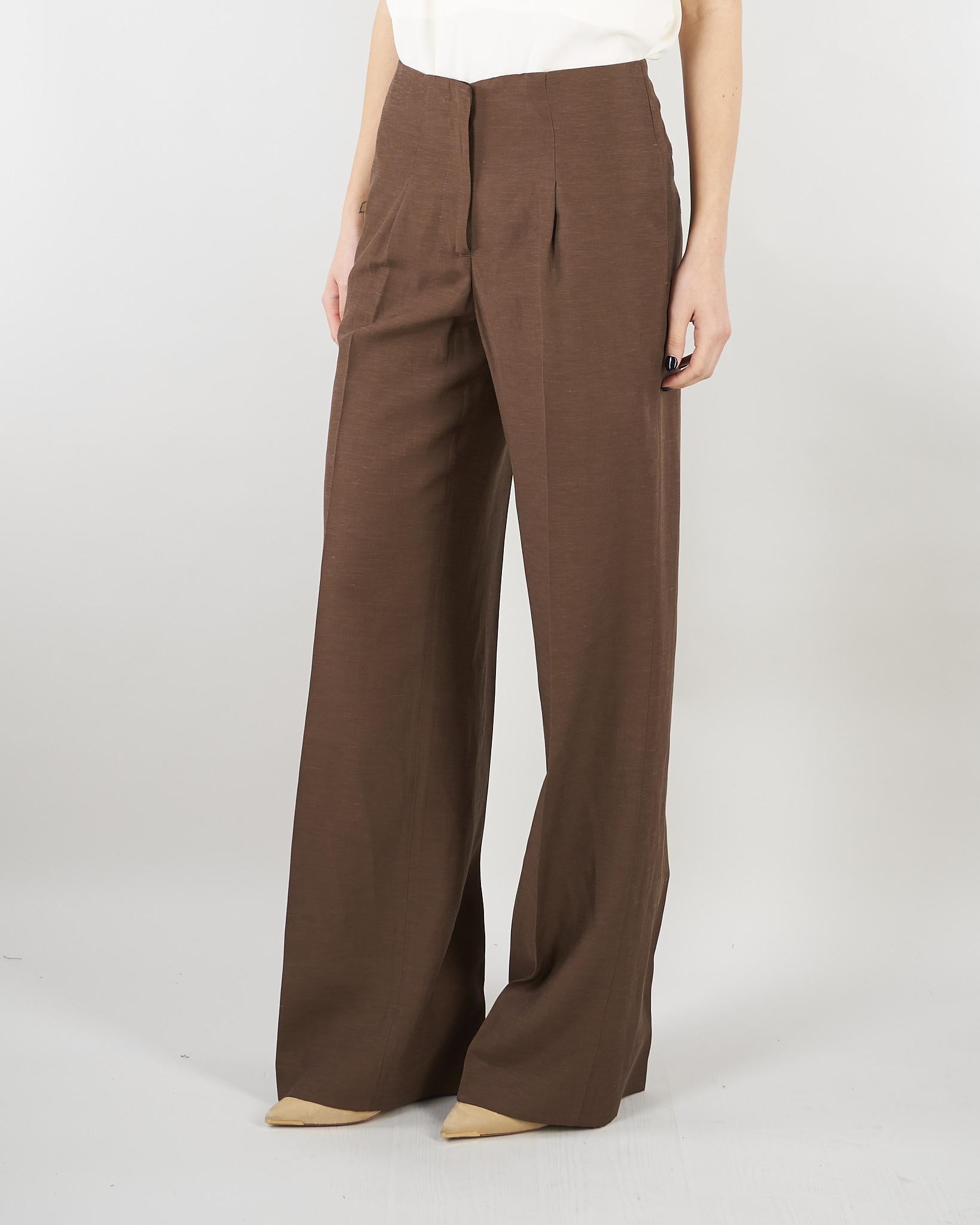 Pantaloni Cioccolato wide leg in misto lino RA6094T8823 90913 BLUGIRL 