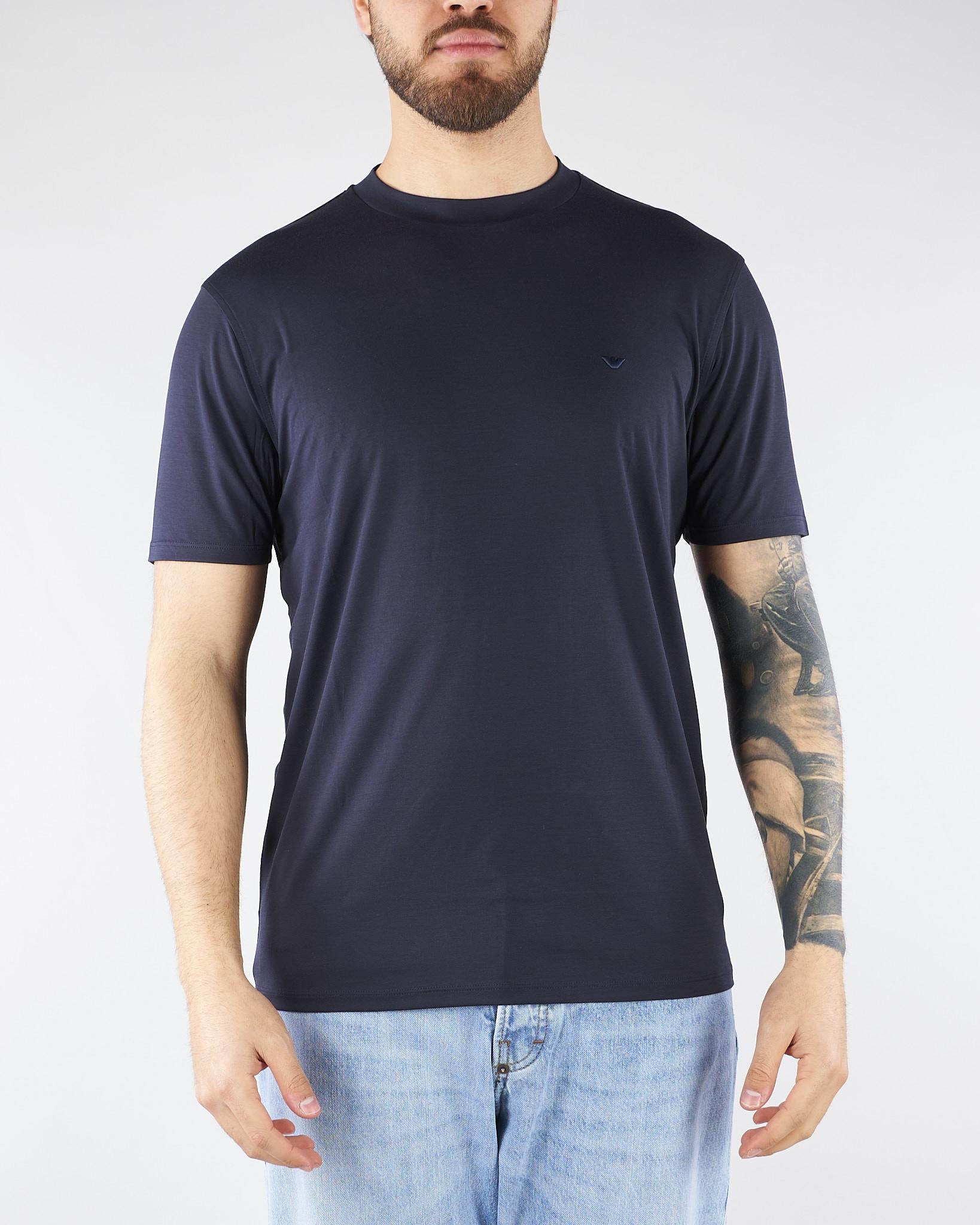 T-shirt Blu in misto Modal e Seta con ricamo logo EM004586AF13721 UB118 EMPORIO ARMANI 