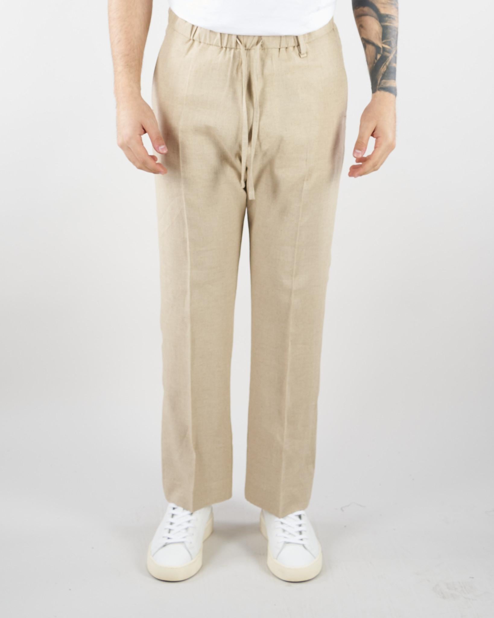 Pantalone Beige in lino con elastico PA3702 25 I'M BRIAN 