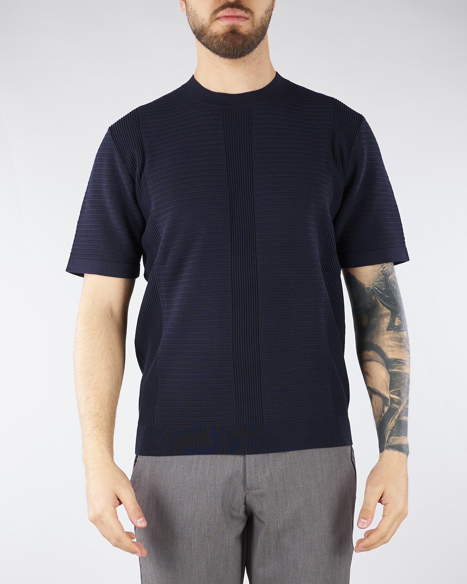 Maglia jacquard Blu in cotone lavorato A028F300 6685 PAOLO PECORA 