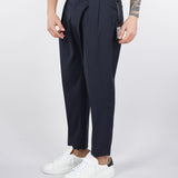 Pantalone Robin blu in fresco lana con doppia pences