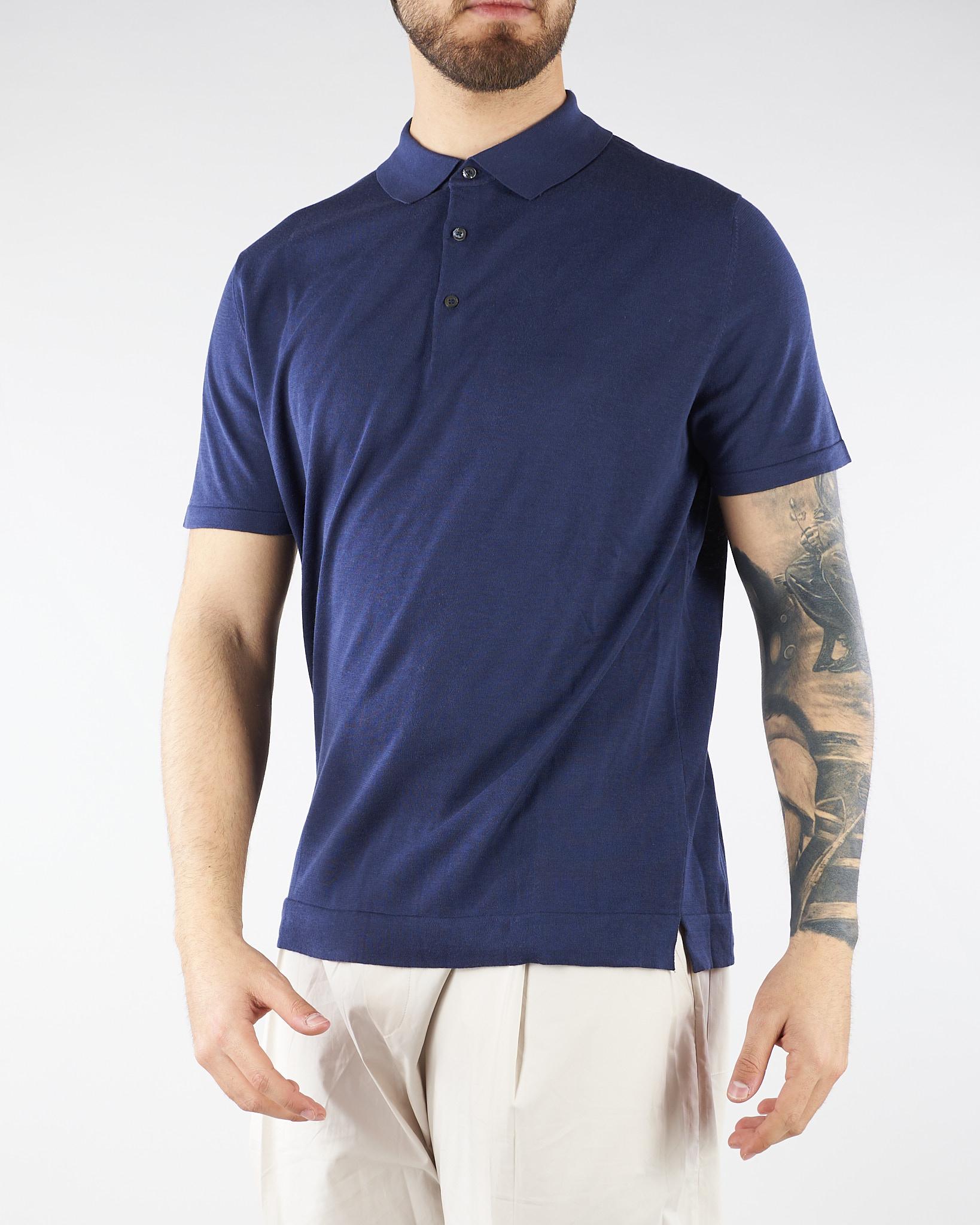 Maglia Polo Blu in misto cotone e seta U0290M5208 50 UNGARO 