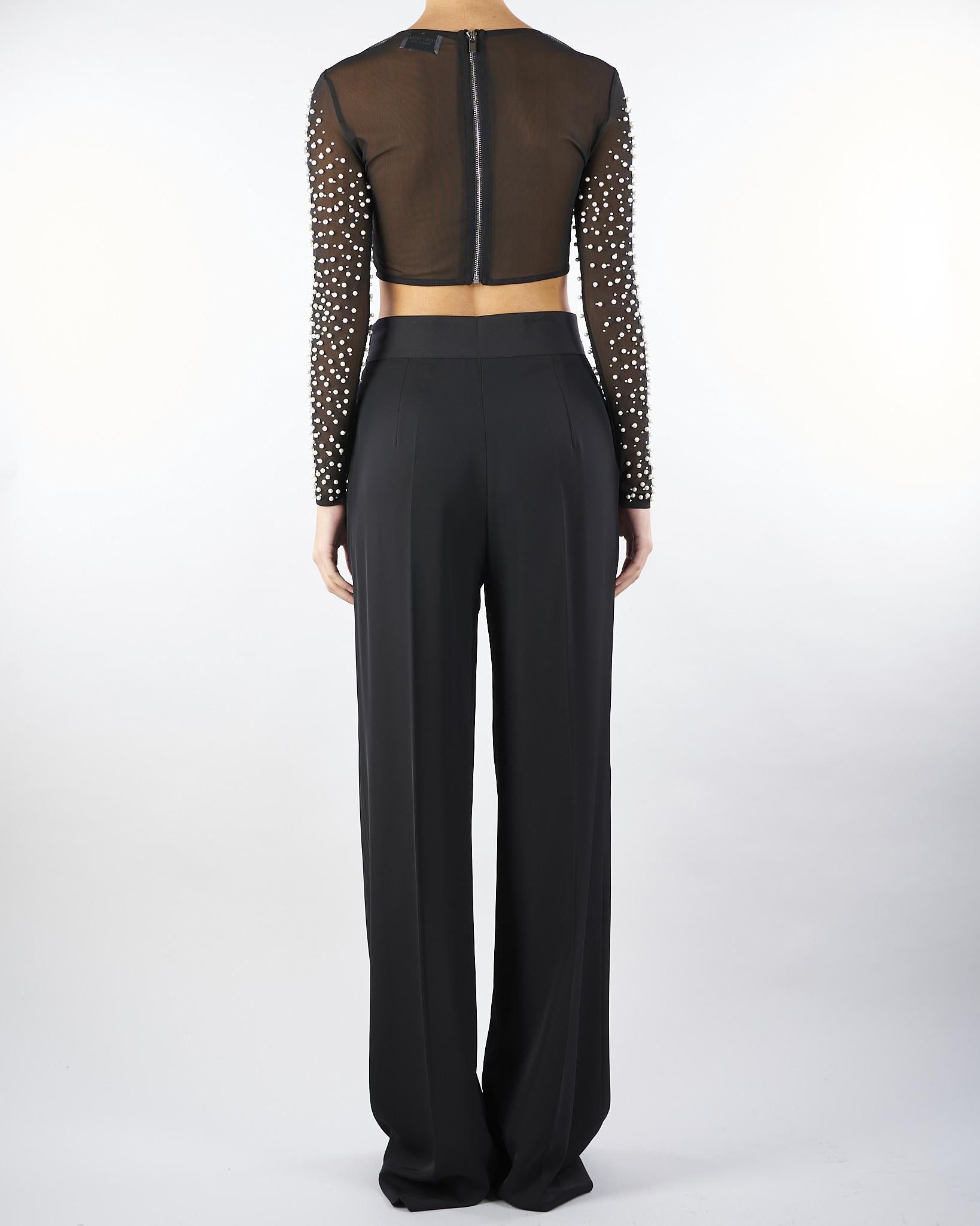 Completo Nero Top con perle e pantalone wide leg AT140 99 ATELIER LEGORA 