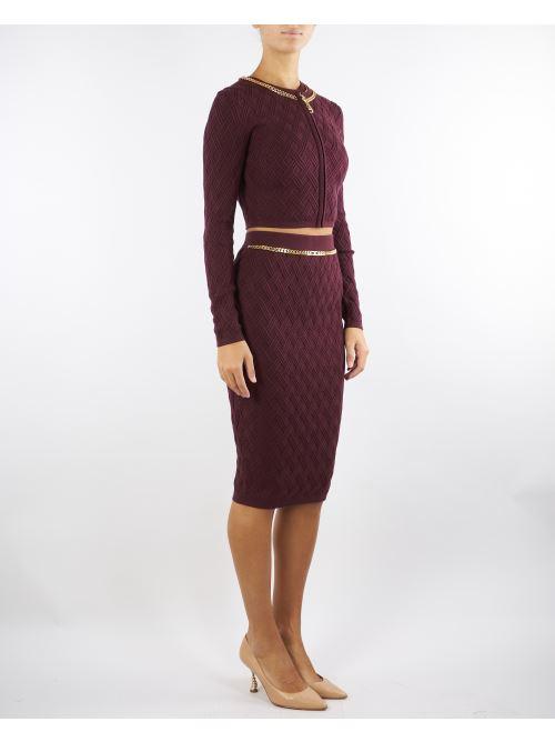 Gonna Merlot in maglia a rombi con dettaglio gioiello GK20B56E2 EA4 ELISABETTA FRANCHI 